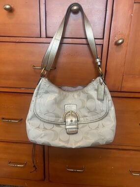 Coach Metallic Cream Signature Hobo Shoulder Bag
